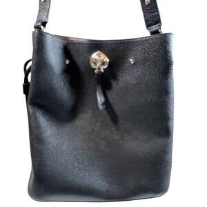 Kate Spade Black Crossbody Bucket Bag Womens Black Pebbled Leather Gold Accent